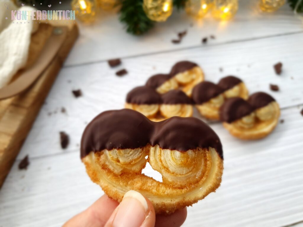 Mini-Schweinsöhrchen Blätterteig Zartbitterschokolade